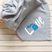 "Love MI Blue Plaid"Fleece Stadium Blanket