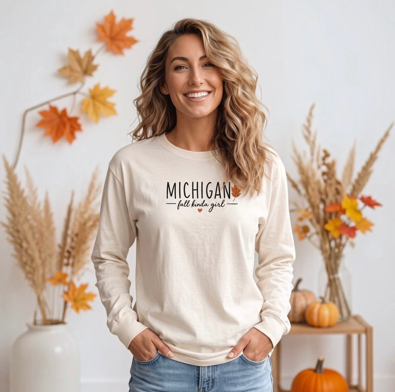 "Michigan Fall Girl"Relaxed Fit Long Sleeve Unisex T-Shirt