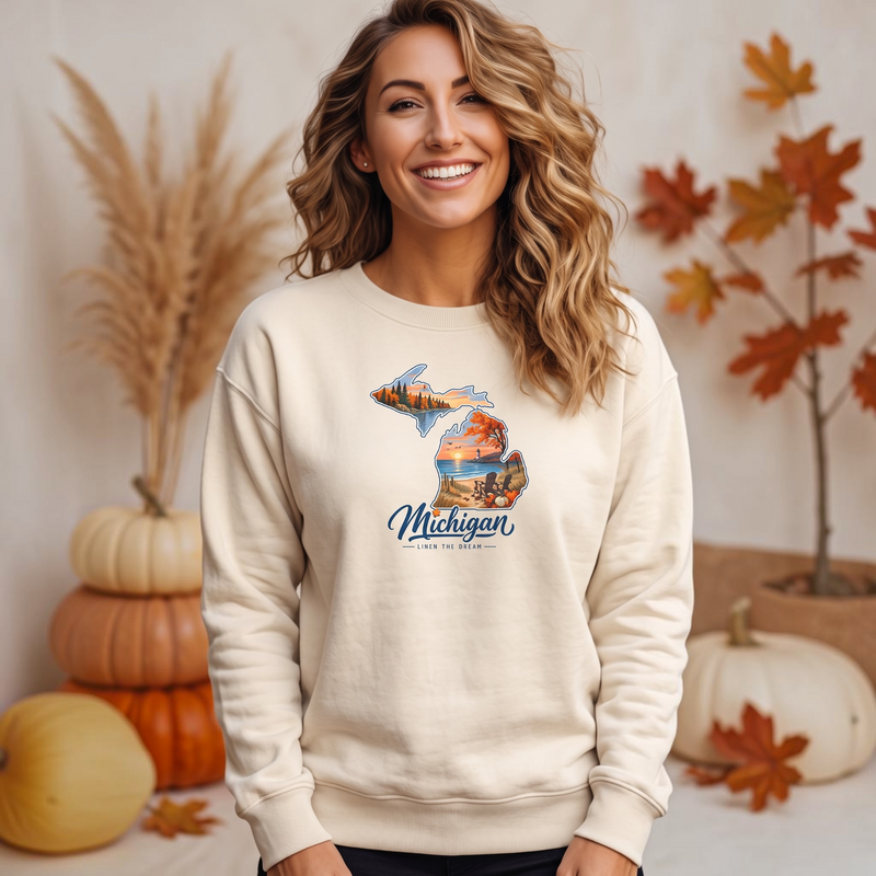 "Michigan Fall Livin The Dream"Relaxed Fit Classic Crew Unisex Sweatshirt