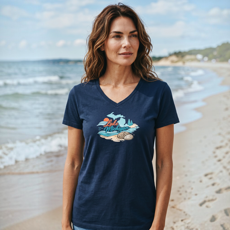 "Lake Michigan Petoskey Stone"Women's V-Neck