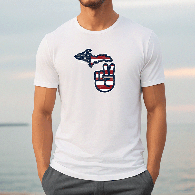 "Michigan Flag Peace"Men's Crew T-Shirt