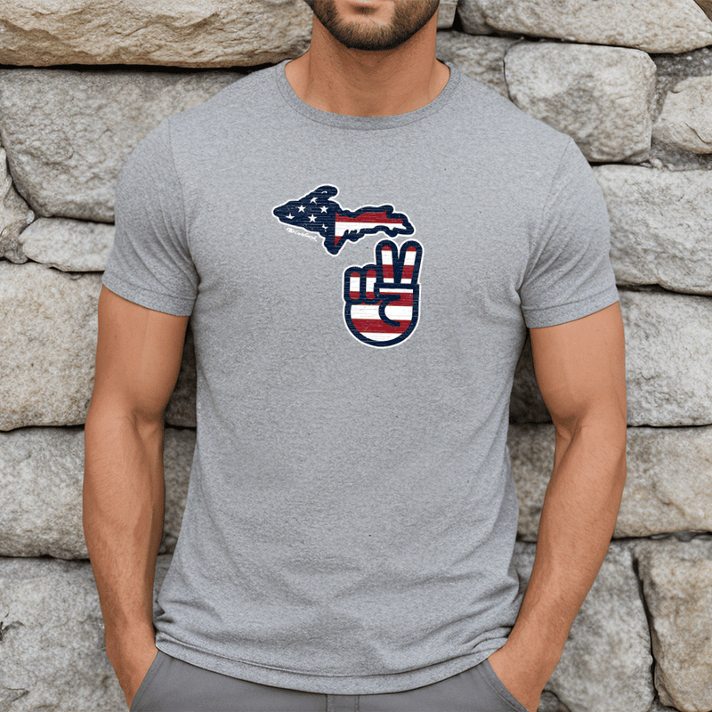 "Michigan Flag Peace"Men's Crew T-Shirt