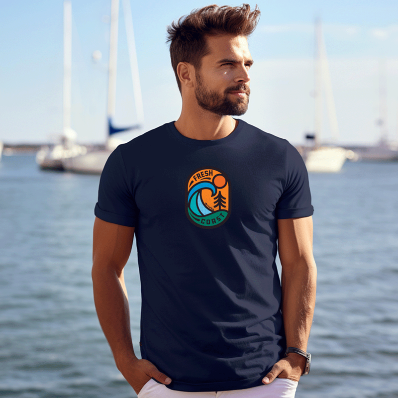 "Living On The Fresh Coast"Men's Crew T-Shirt