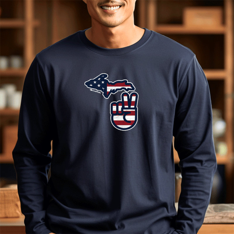 "Michigan Flag Peace"Men's Long Sleeve T-Shirt