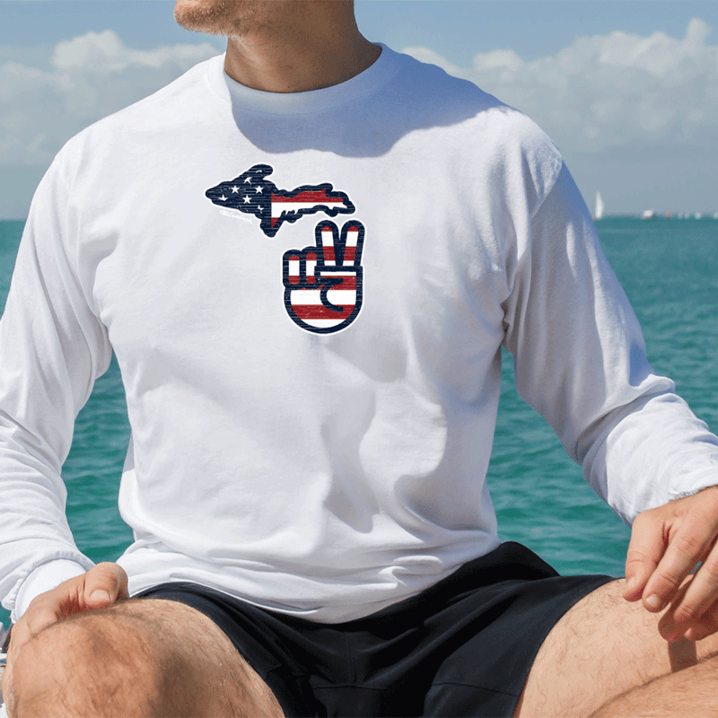"Michigan Flag Peace"Men's Long Sleeve T-Shirt