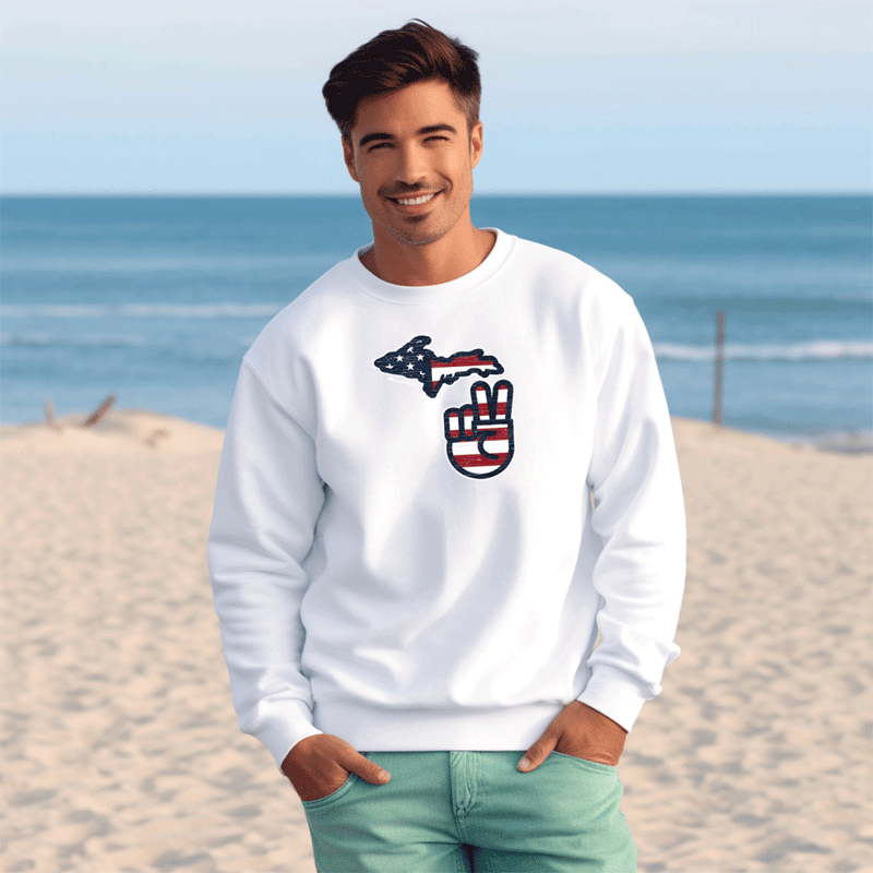 "Michigan Flag Peace"Men's Classic Crew Sweatshirt
