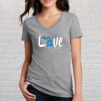 "Love MI Blue Plaid"Women's V-Neck