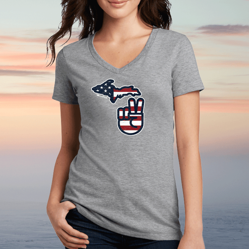 "Michigan Flag Peace"Women's V-Neck