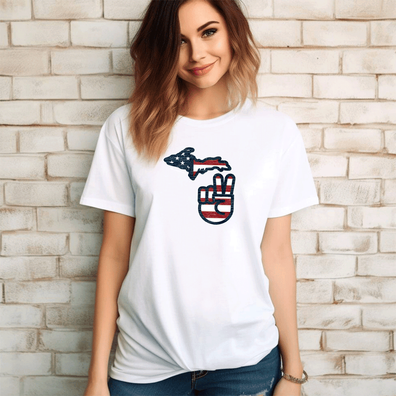 "Michigan Flag Peace"Relaxed Fit Crew Unisex T-Shirt
