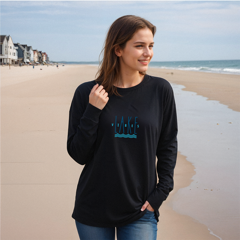 "Good Vibes &Lake Tides"Relaxed Fit Long Sleeve Unisex T-Shirt