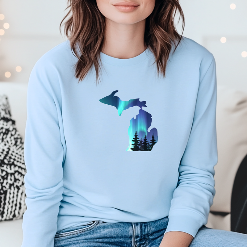 "Michigan Northern Lights"Relaxed Fit Long Sleeve Unisex T-Shirt