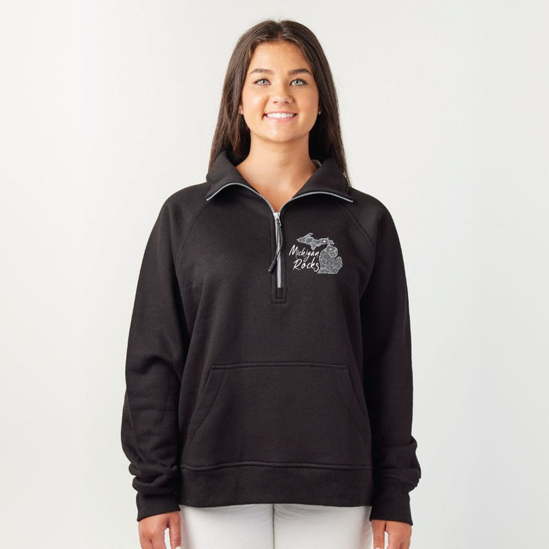 "Michigan Rocks Petoskey Stone"Ladies Boxy 1/2 Zip Fleece