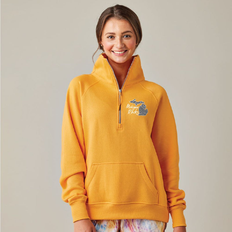 "Michigan Rocks Petoskey Stone"Ladies Boxy 1/2 Zip Fleece