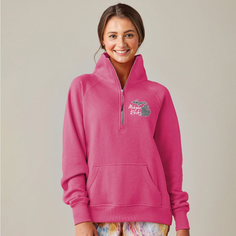 "Michigan Rocks Petoskey Stone"Ladies Boxy 1/2 Zip Fleece