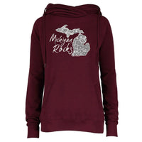 "Michigan Rocks Petoskey Stone"Women's Fleece Funnel Neck Pullover Hoodie