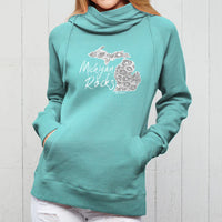 "Michigan Rocks Petoskey Stone"Women's Fleece Funnel Neck Pullover Hoodie