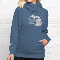 "Michigan Rocks Petoskey Stone"Women's Fleece Funnel Neck Pullover Hoodie