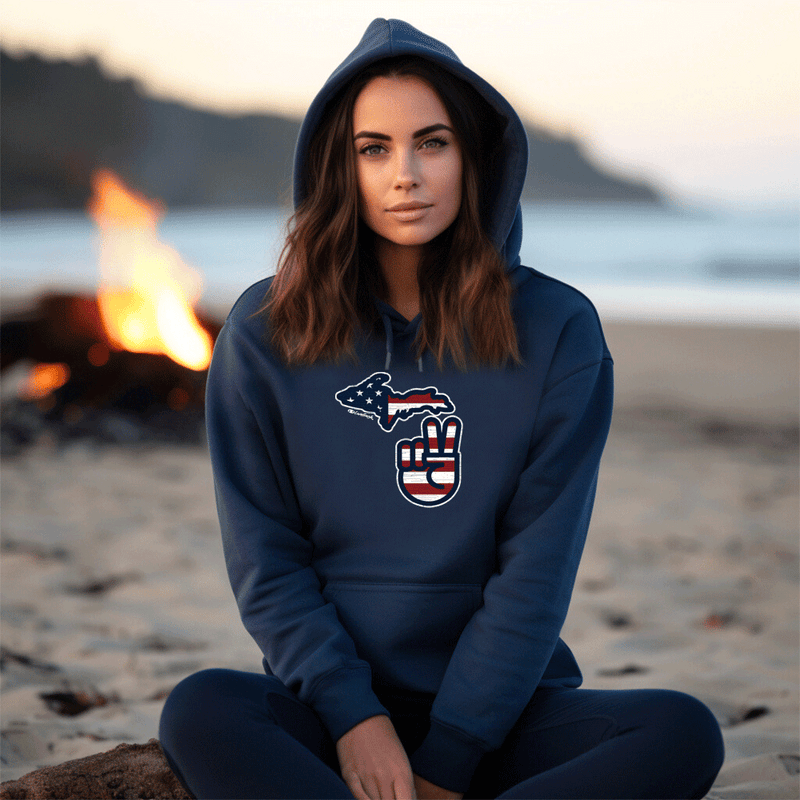 "Michigan Flag Peace"Relaxed Fit Classic Unisex Hoodie