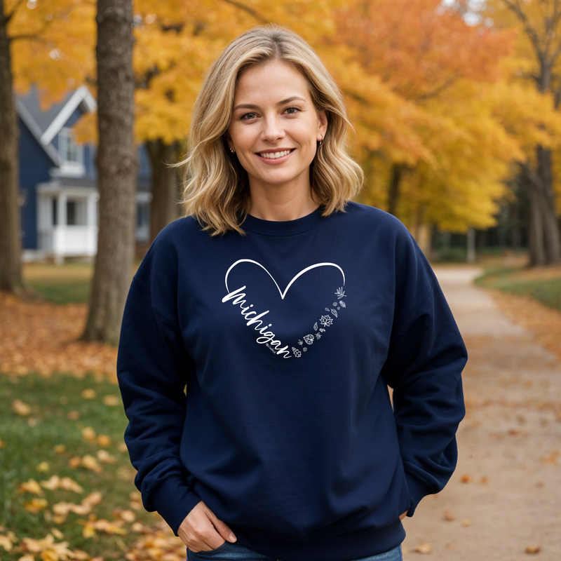 "Fall In Love With Michigan"Relaxed Fit Classic Crew Unisex Sweatshirt