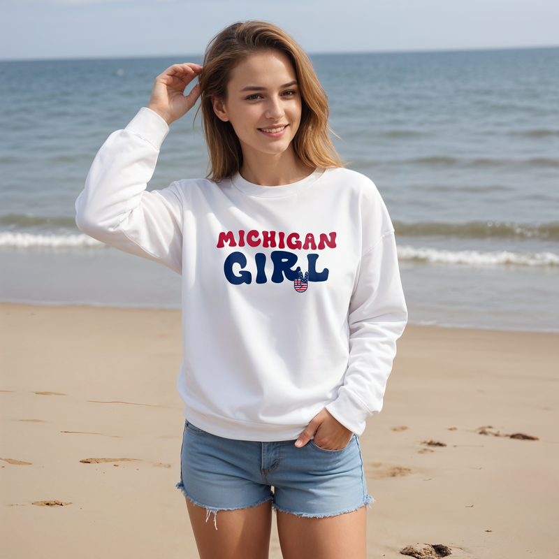 "Michigan Girl Peace"Relaxed Fit Classic Crew Sweatshirt