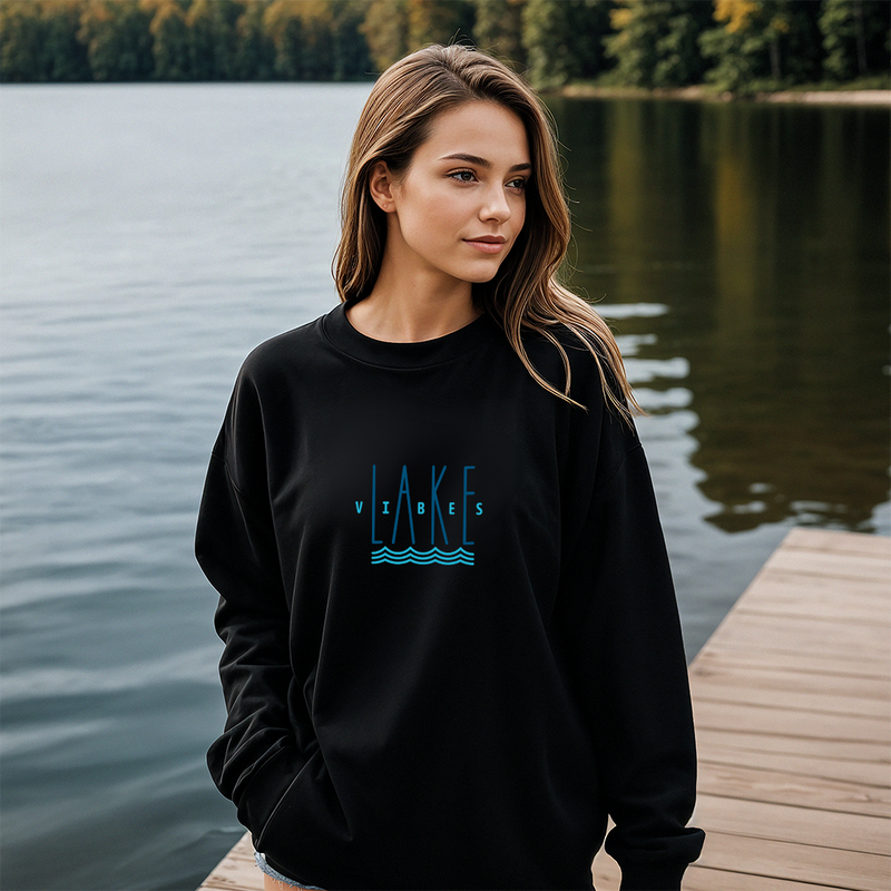 "Good Vibes &Lake Tides"Relaxed Fit Classic Crew Unisex Sweatshirt