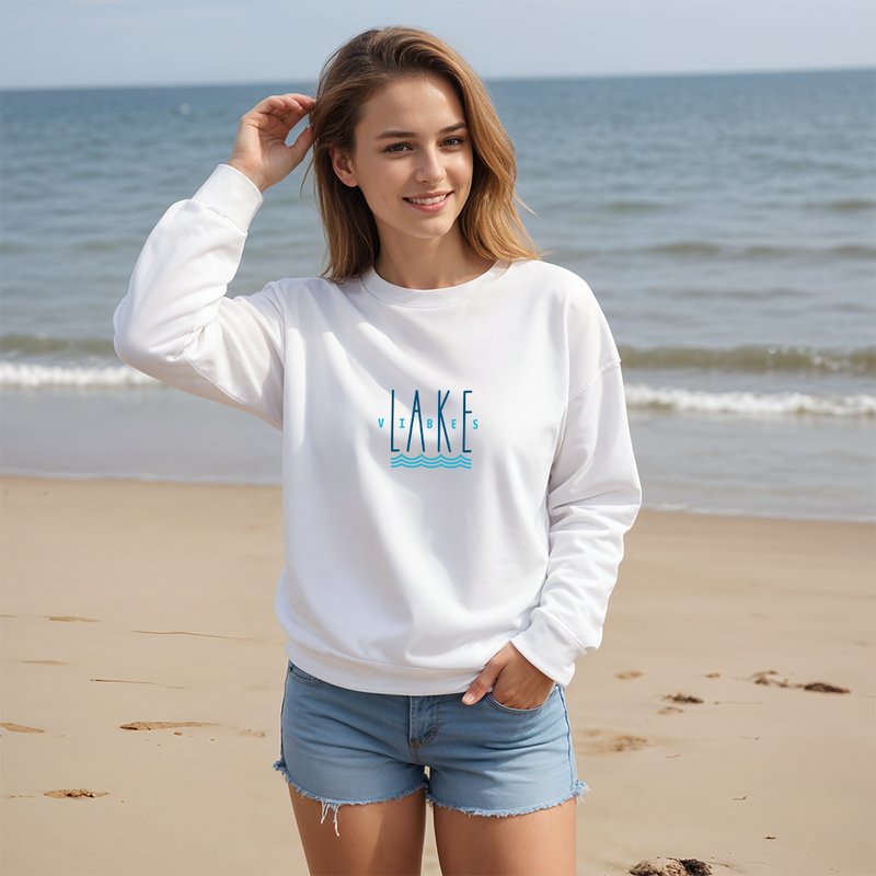 "Good Vibes &Lake Tides"Relaxed Fit Classic Crew Unisex Sweatshirt