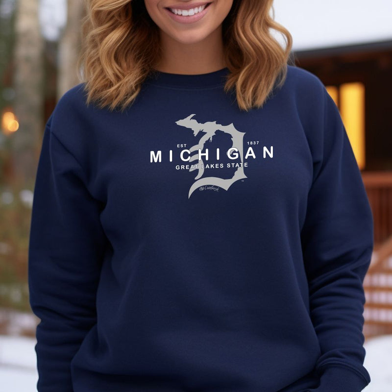 "Michigan D Established 1837"Relaxed Fit Classic Crew Unisex Sweatshirt