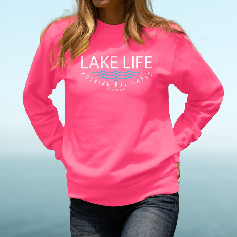 "Lake Life WAVES"Relaxed Fit Bright Classic Crew Sweatshirt