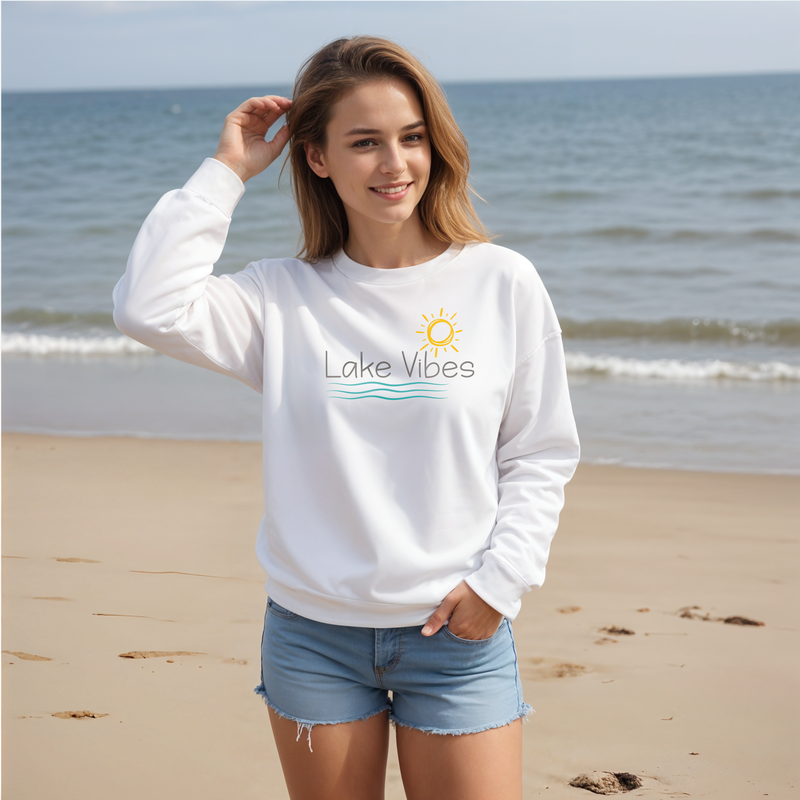 "Lake Vibes"Relaxed Fit Classic Crew Sweatshirt