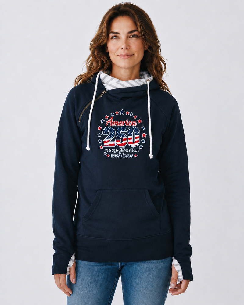 "America 250 Years"Women's Striped Double Hood Pullover