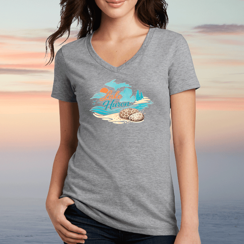 "Lake Huron Petoskey Stone"Women's V-Neck