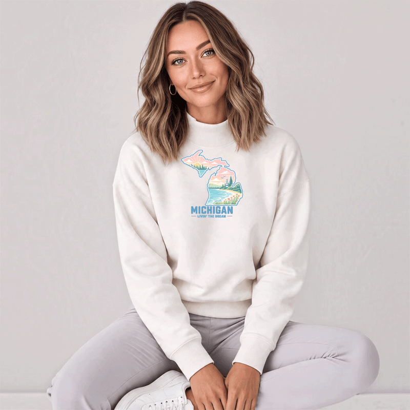 "Livin'The Dream In Michigan"Women's Mock Neck Sweatshirt