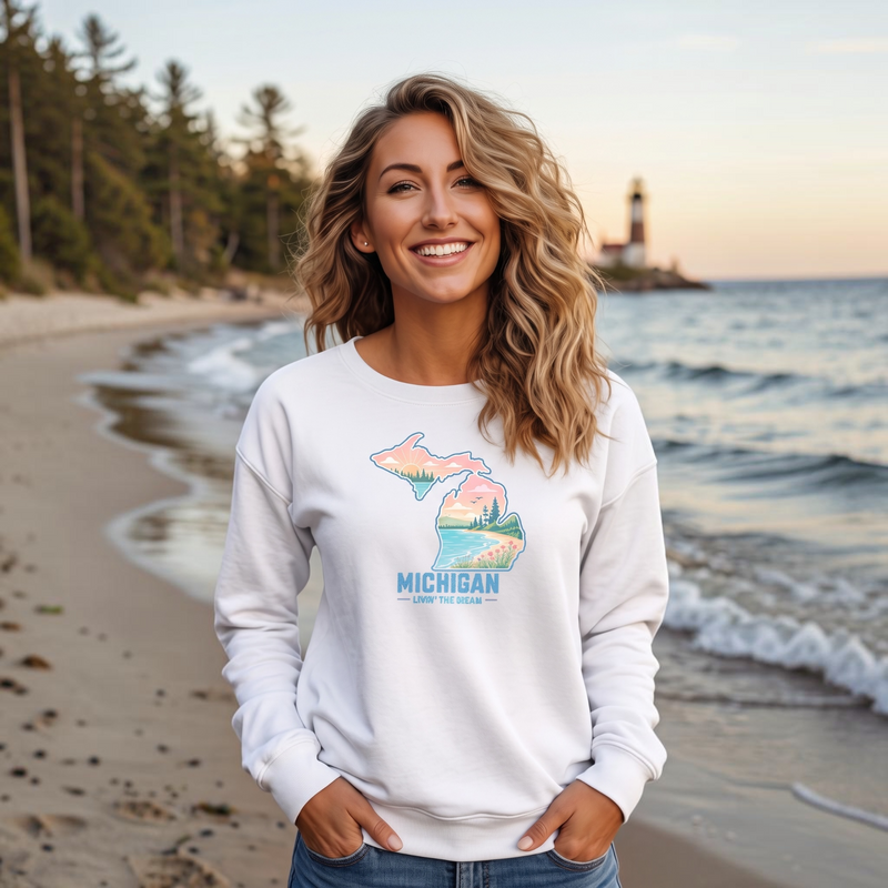 "Livin'The Dream In Michigan"Relaxed Fit Classic Crew Unisex Sweatshirt