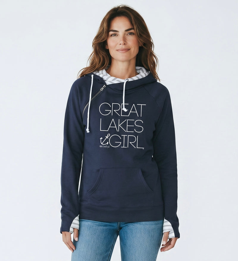"Great Lakes Girl"Women's Striped Double Hood Pullover