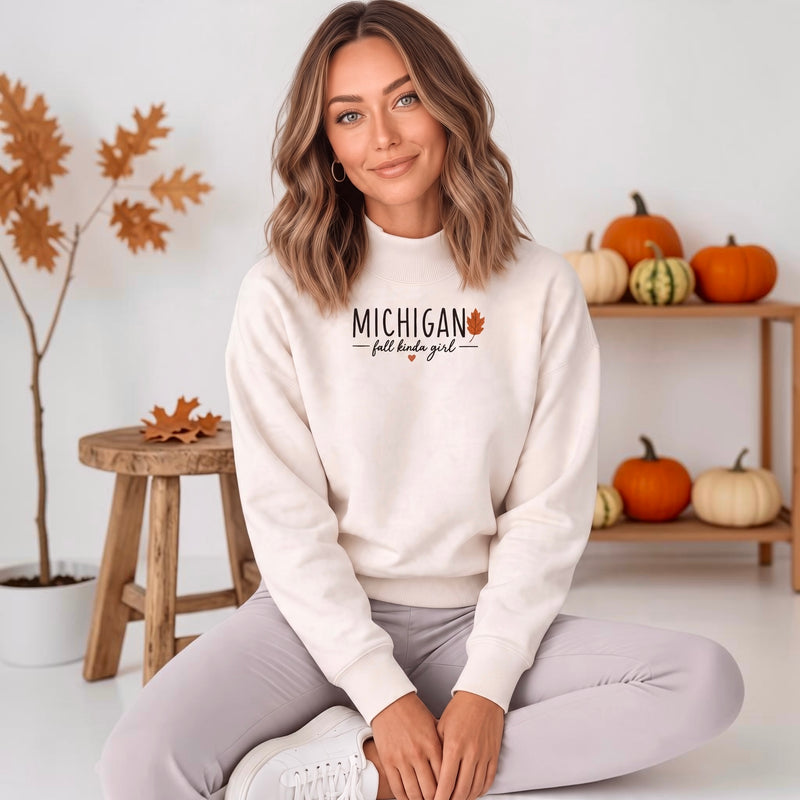 "Michigan Fall Girl"Women's Mock Neck Sweatshirt