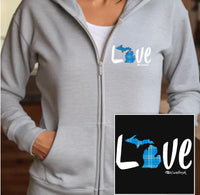 "Love MI Blue Plaid"Basic Full Zip Unisex Hoodie