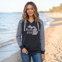 "Michigan Rocks Petoskey Stone"Women's Striped Chalk Fleece Pullover Hood