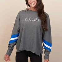 "Detroit Pride"Women's Boxy Varsity Long Sleeve Tee