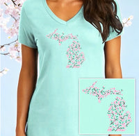 "Michigan Cherry Blossom"Women's Relaxed V-Neck