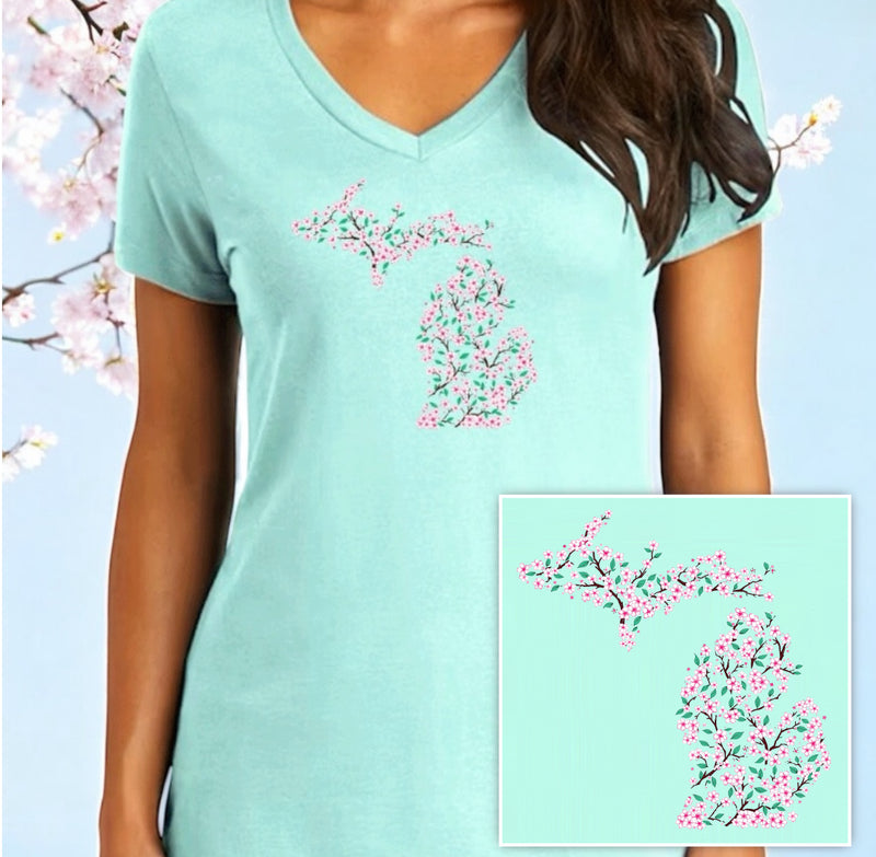 "Michigan Cherry Blossom"Women's Relaxed V-Neck