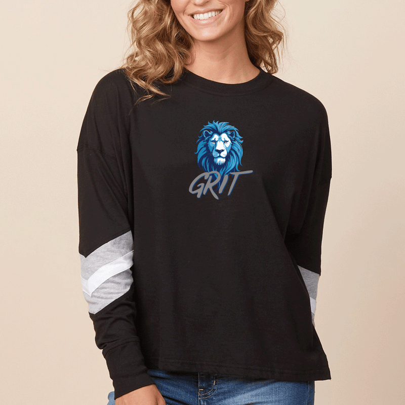 "Lion Grit"Women's Boxy Varsity Long Sleeve Tee