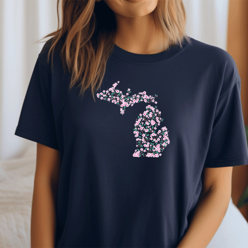 "Michigan Cherry Blossom"Relaxed Fit Crew Unisex T-Shirt