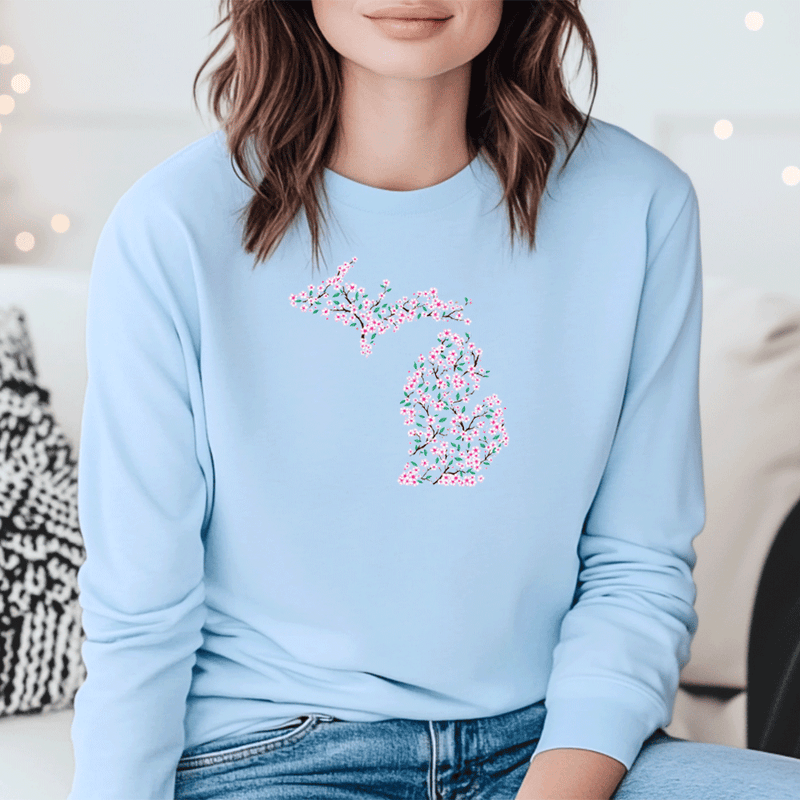 "Michigan Cherry Blossom"Relaxed Fit Long Sleeve Unisex T-Shirt