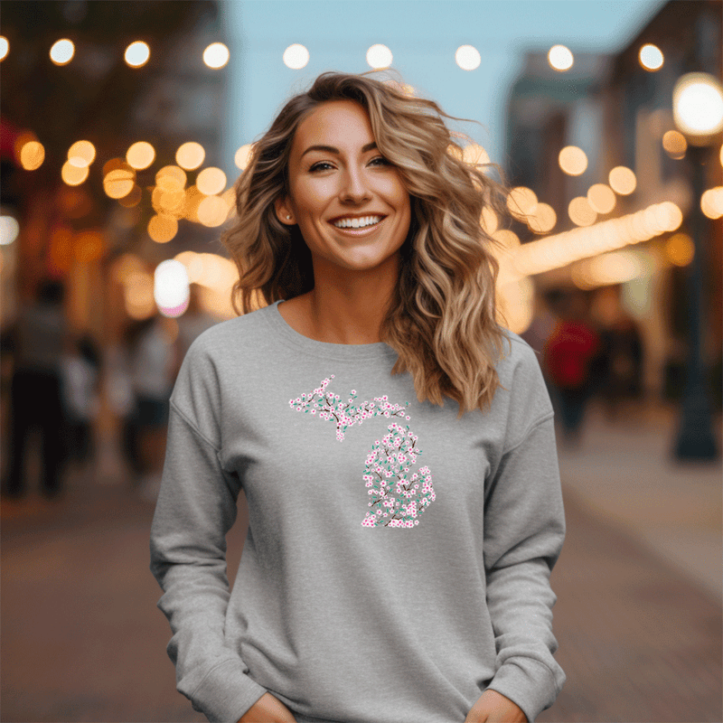 "Michigan Cherry Blossom"Relaxed Fit Classic Crew Unisex Sweatshirt