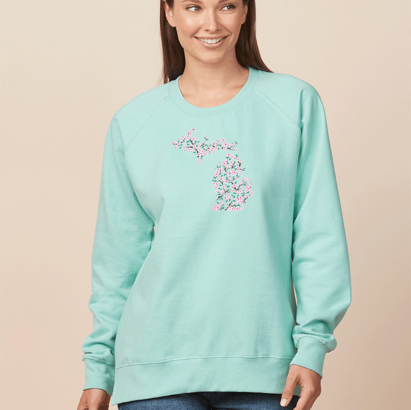 "Michigan Cherry Blossom"Women's Pullover Crew