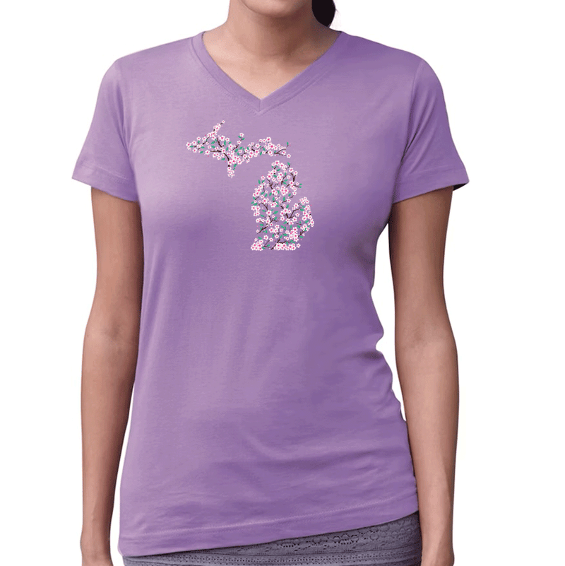 "Michigan Cherry Blossom"Women's Relaxed V-Neck