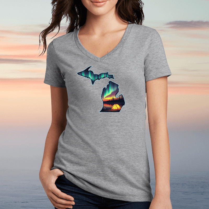 "Northern Lights Camping"Women's V-Neck