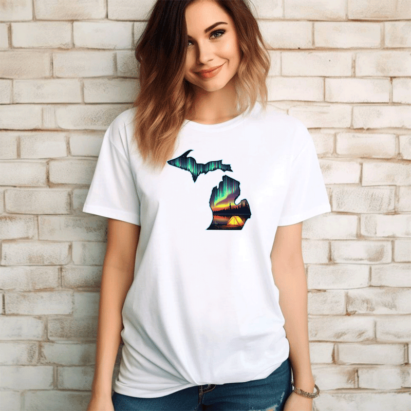 "Northern Lights Camping"Relaxed Fit Crew Unisex T-Shirt