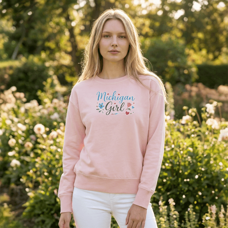 "Michigan Girl"Women's Garment Dyed Fleece Crew
