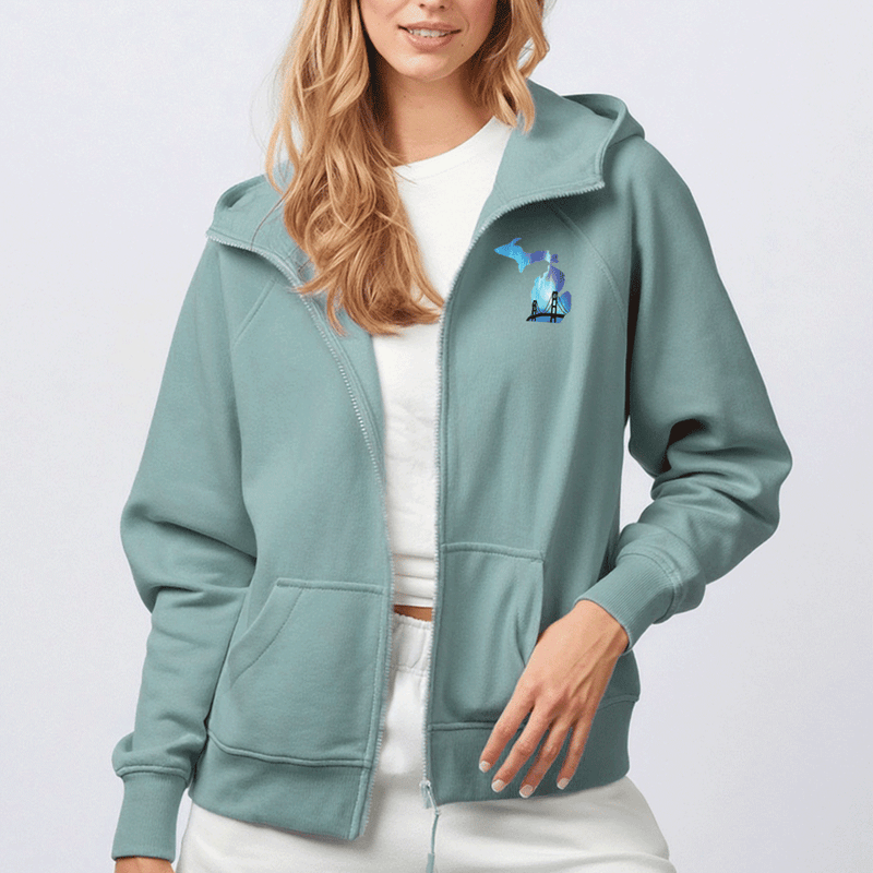 "Bridge Northern Lights"Women's Relaxed Full Zip Hoodie